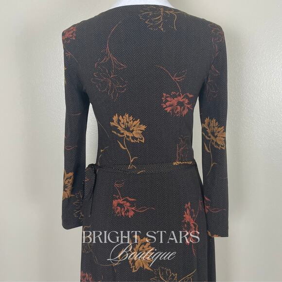 Rare Wrap Dress Alt ASO Lorelai Gilmore Girls Vintage Long Sleeve Brown Floral - Picture 10 of 11
